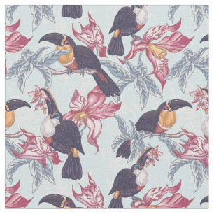 Toucans With Exotic Flowers Fabric