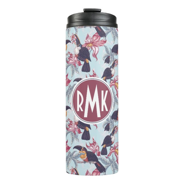 Toucans With Exotic Flowers | Monogram Thermal Tumbler (Front)
