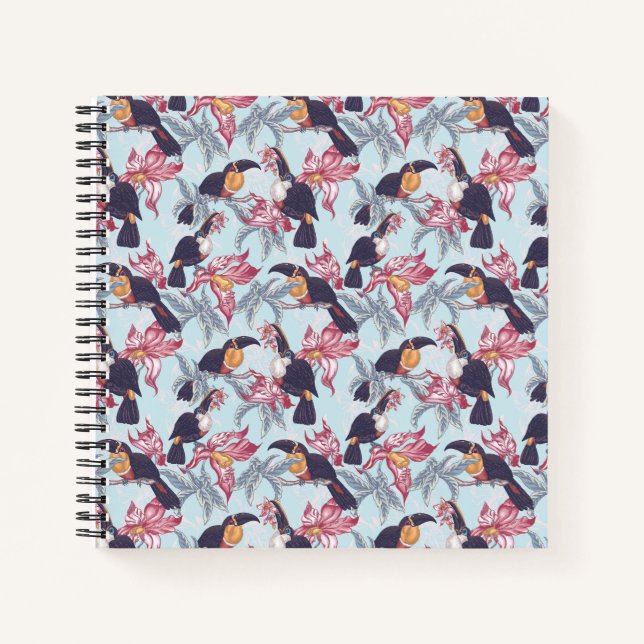 Toucans With Exotic Flowers Notebook (Front)