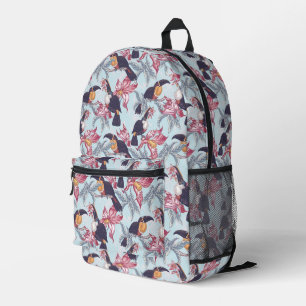 Toucans With Exotic Flowers Printed Backpack