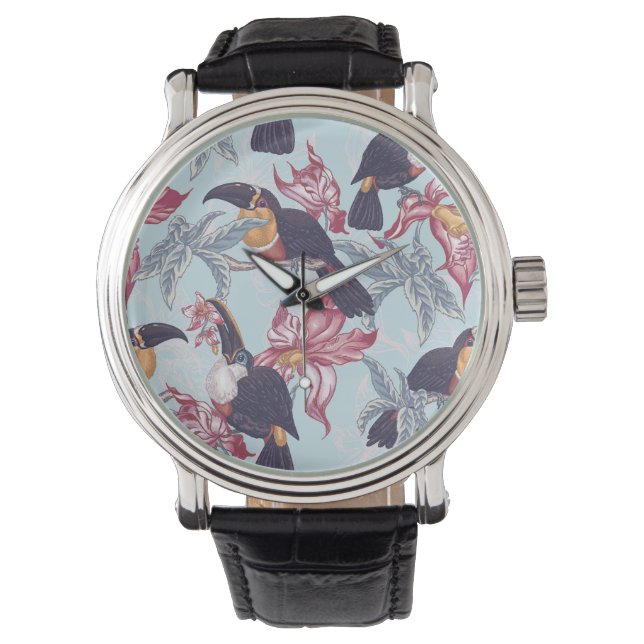 Toucans With Exotic Flowers Watch (Front)