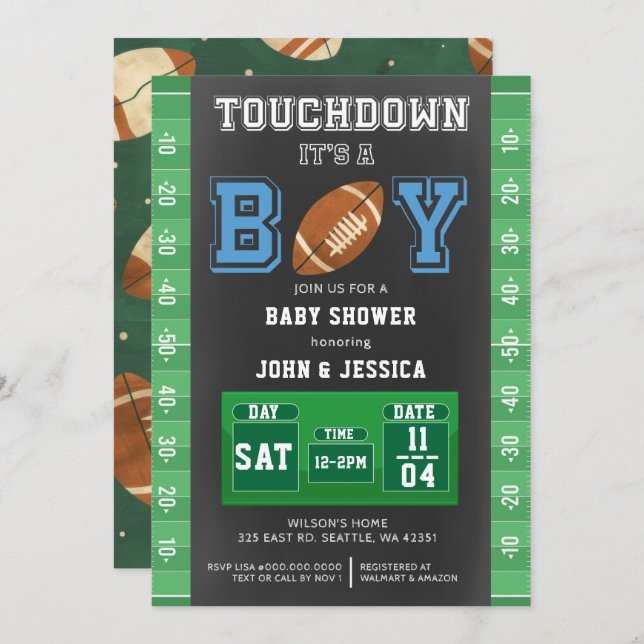 Touch Down Its a Boy Football Baby Shower Invitation (Front/Back)