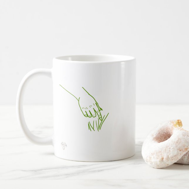 Touch Grass Goblin Hand Daryl Line Art Funny Mug (With Donut)