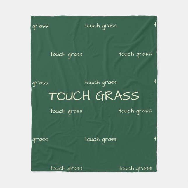 Touch Grass Minimalist Sage Green Fleece Blanket - (Front)