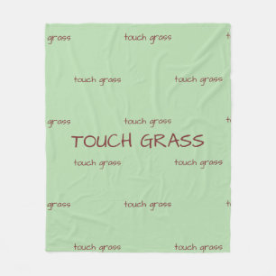 Touch Grass Minimalist Sage Green Fleece Blanket -
