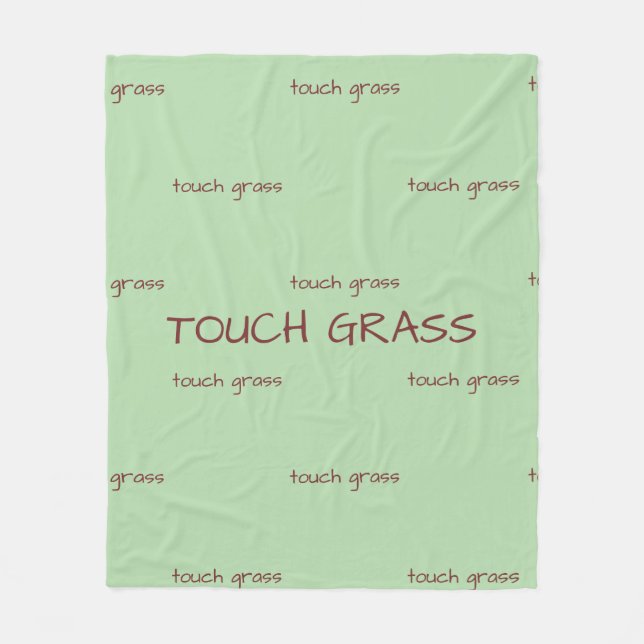 Touch Grass Minimalist Sage Green Fleece Blanket - (Front)