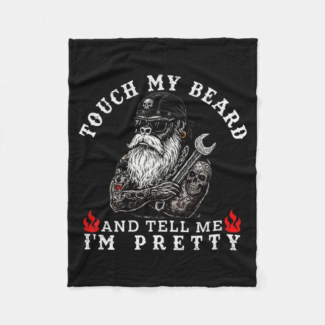 Touch My Beard And Tell Me I'm Pretty Monkey Funny Fleece Blanket (Front)