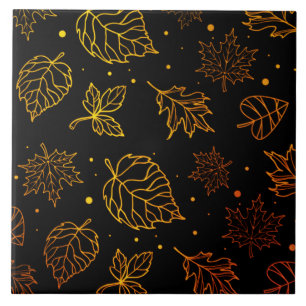Touch of Elegance Copper Leaves on Black Ceramic Tile