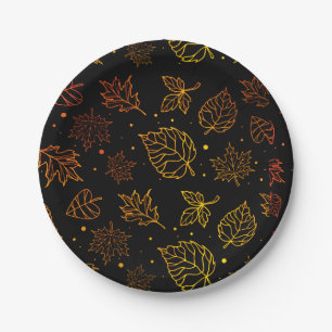 Touch of Elegance Copper Leaves on Black Paper Plate