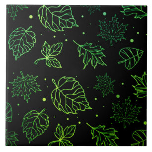 Touch of Elegance Green Leaves on Black Ceramic Tile