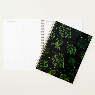 Touch of Elegance Green Leaves on Black Planner