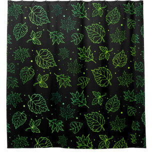 Touch of Elegance Green Leaves on Black Shower Curtain