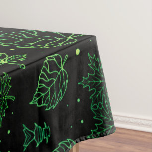 Touch of Elegance Green Leaves on Black  Tablecloth