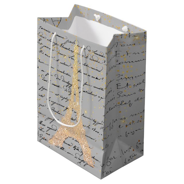 Touch of Gold Eiffel Tower Medium Gift Bag (Front Angled)