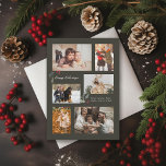 Touch of Holly Minimal Photo Collage Grey Holiday Card<br><div class="desc">6 photo areas in various orientations; grey "frame" can be changed to any colour in the editor; more or scale holly accents to suit your text and photos. Choose your own fonts too! Add a message to the back or more photos if desired.</div>