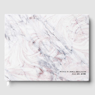 Touch of Rose White & Grey Marble Chic Wedding Guest Book