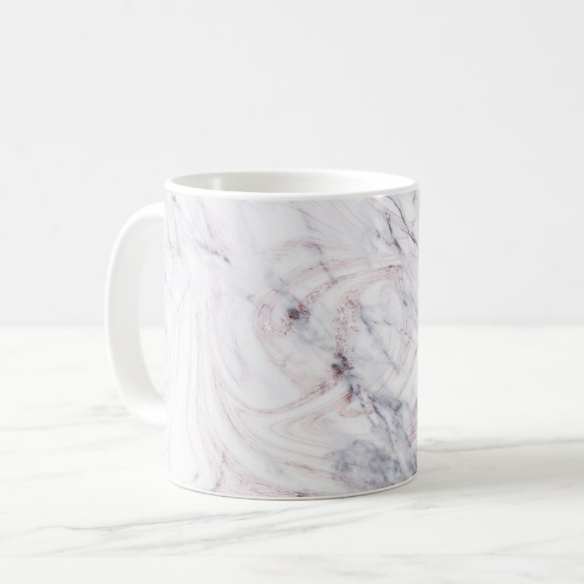 Touch of Rose White & Grey Marble Swirl Chic Party Coffee Mug (Front Left)