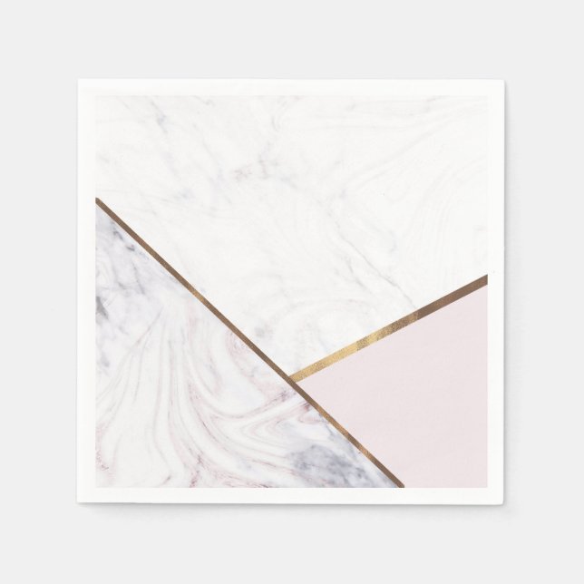 Touch of Rose White & Grey Marble Swirl Chic Party Napkin (Front)