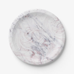 Touch of Rose White & Grey Marble Swirl Chic Party Paper Plate