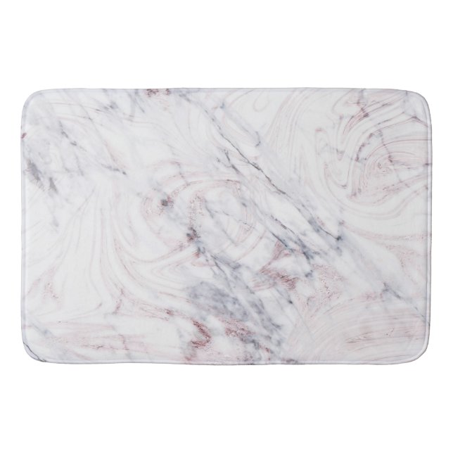 Touch of Rose White Grey Marble Swirl Chic Trendy Bath Mat (Front)