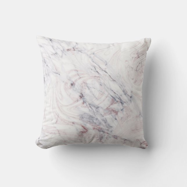 Touch of Rose White Grey Marble Swirl Chic Trendy Cushion (Front)