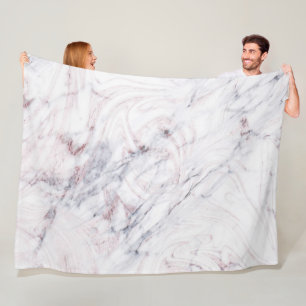 Touch of Rose White Grey Marble Swirl Chic Trendy Fleece Blanket