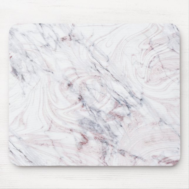 Touch of Rose White Grey Marble Swirl Chic Trendy Mouse Pad (Front)