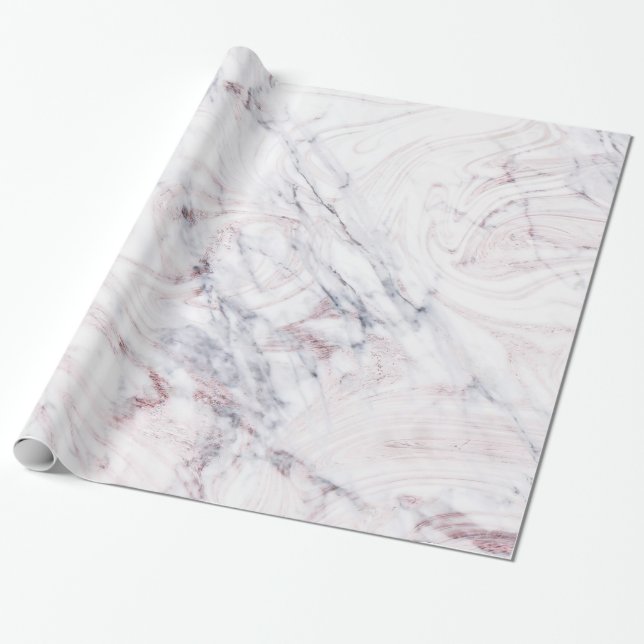 Touch of Rose White Grey Marble Swirl Chic Trendy Wrapping Paper (Unrolled)