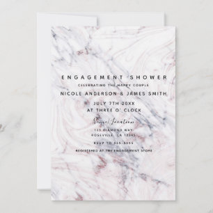 Touch of Rose White Grey Marble Swirl Engagement Invitation