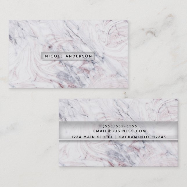 Touch of Rose White & Grey Marble Trendy Chic Business Card (Front/Back)