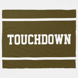 TOUCHDOWN Athletic Brown Sporty White Text Stripes Fleece Blanket