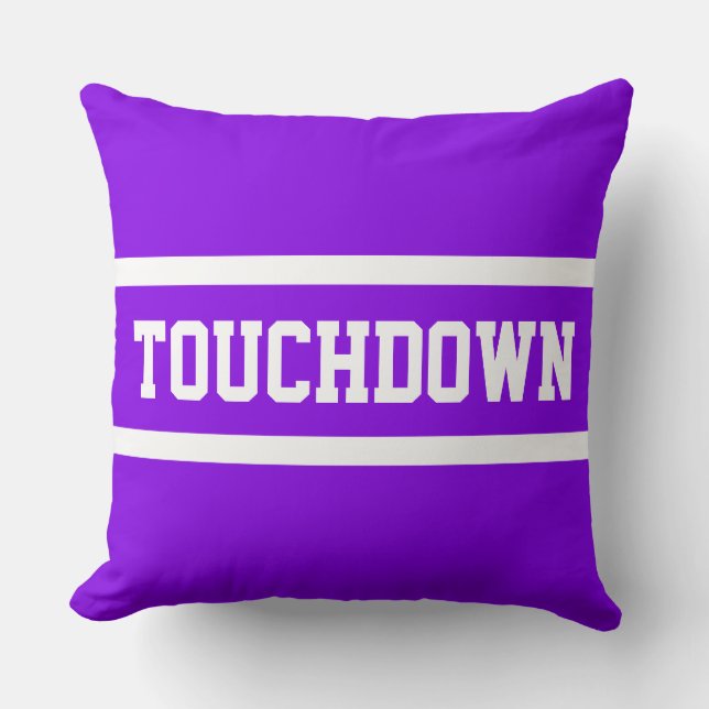 TOUCHDOWN Athletic Fun Bright Purple White Stripes Cushion (Front)