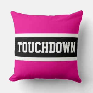 TOUCHDOWN Bold Bright Pink Black White Stripes Cushion
