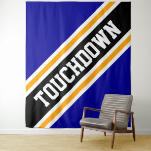 TOUCHDOWN Bold Navy Blue Yellow White Stripes Tapestry