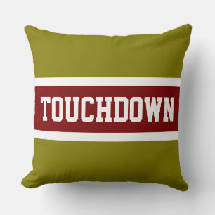 TOUCHDOWN Bold Red White Golden Olive Stripes Cushion