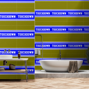 TOUCHDOWN Bright Blue White Olive Racing Stripes Wallpaper