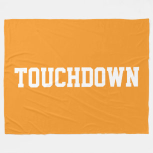 TOUCHDOWN Bright Orange Athletic White Block Text Fleece Blanket