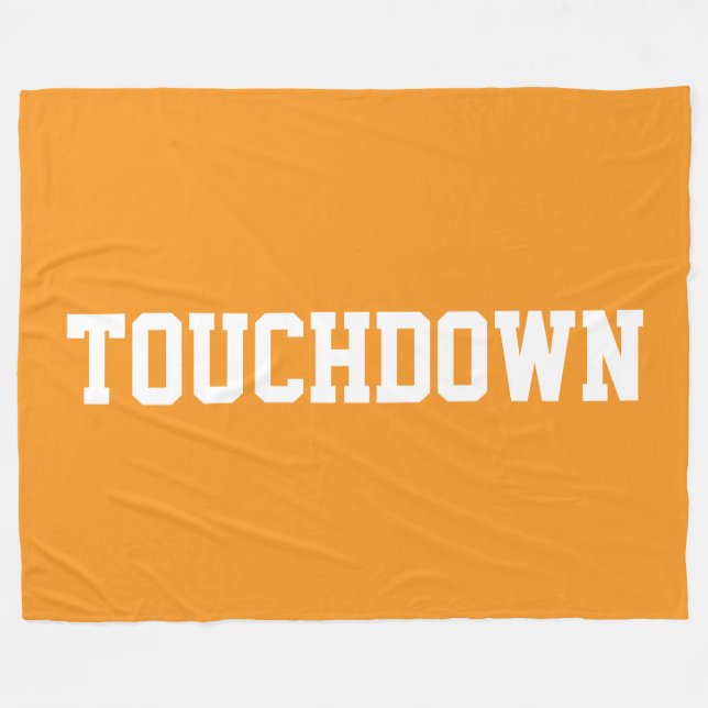 TOUCHDOWN Bright Orange Athletic White Block Text  Fleece Blanket (Front (Horizontal))