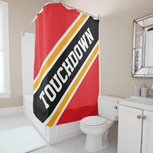 TOUCHDOWN Bright Red Yellow Black Racing Stripes Shower Curtain