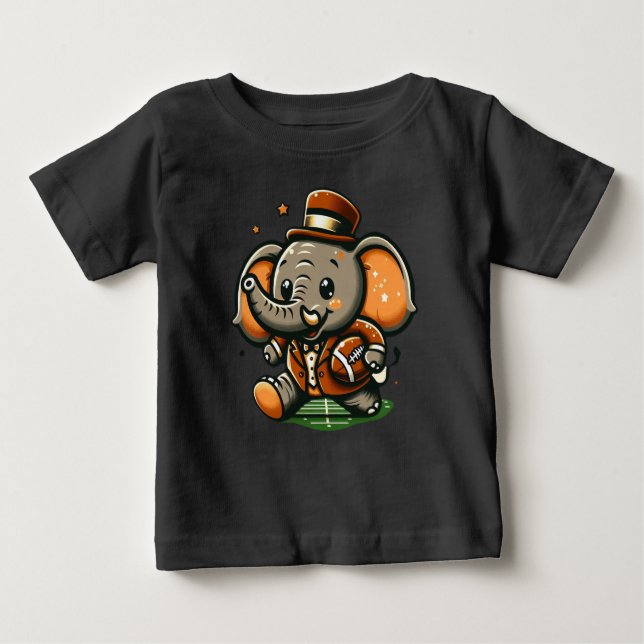 Touchdown Elephant: Cartoon Football Baby T-Shirt (Front)