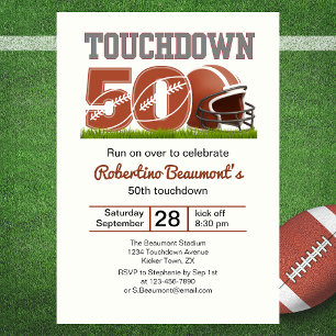 Touchdown Fifty Funny Football 50th Birthday Invitation