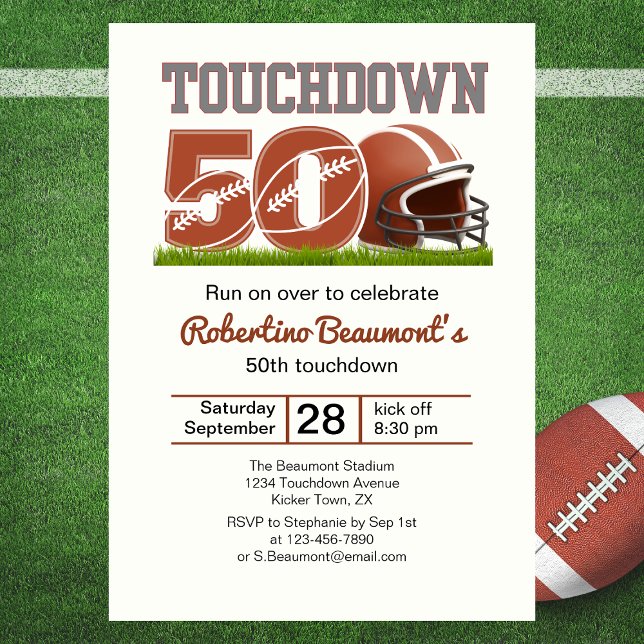 Touchdown Fifty Funny Football 50th Birthday Invitation (Creator Uploaded)