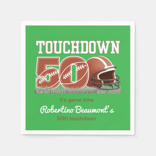 Touchdown Fifty Funny Football 50th Birthday Napkin (Front)