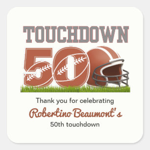 Touchdown Fifty Funny Football 50th Birthday Square Sticker