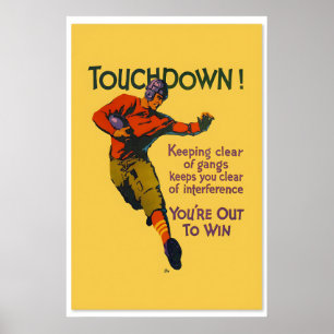 Touchdown! - Football Themed 1920s Work Incentive Poster