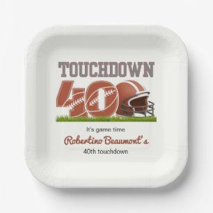 Touchdown Forty Funny Football 40th Birthday Paper Plate