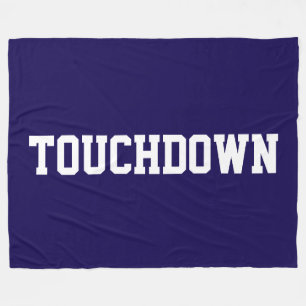 TOUCHDOWN Fun Navy Blue Athletic White Block Text  Fleece Blanket