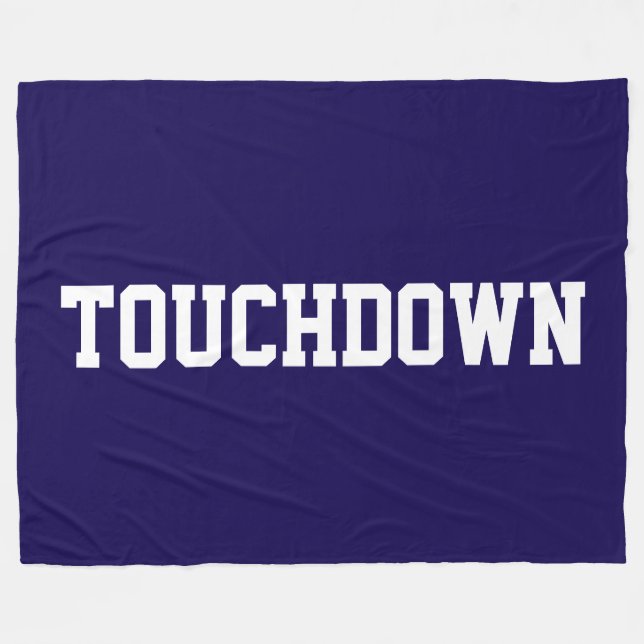 TOUCHDOWN Fun Navy Blue Athletic White Block Text  Fleece Blanket (Front (Horizontal))