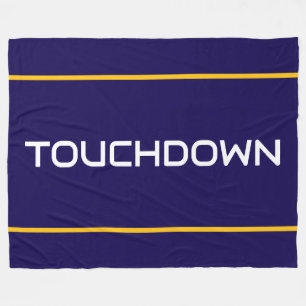 TOUCHDOWN Fun White Text Orange Navy Blue Stripes  Fleece Blanket