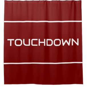 TOUCHDOWN Modern White Text Stripes On Bold Red Shower Curtain